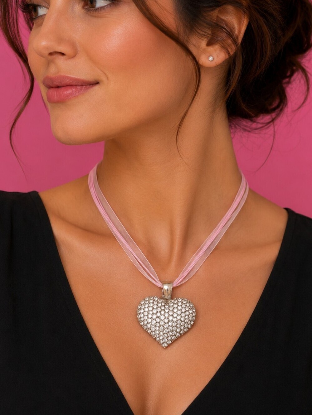 VTG BETSEY JOHNSON Large Rhinestone Paved Heart Pendant